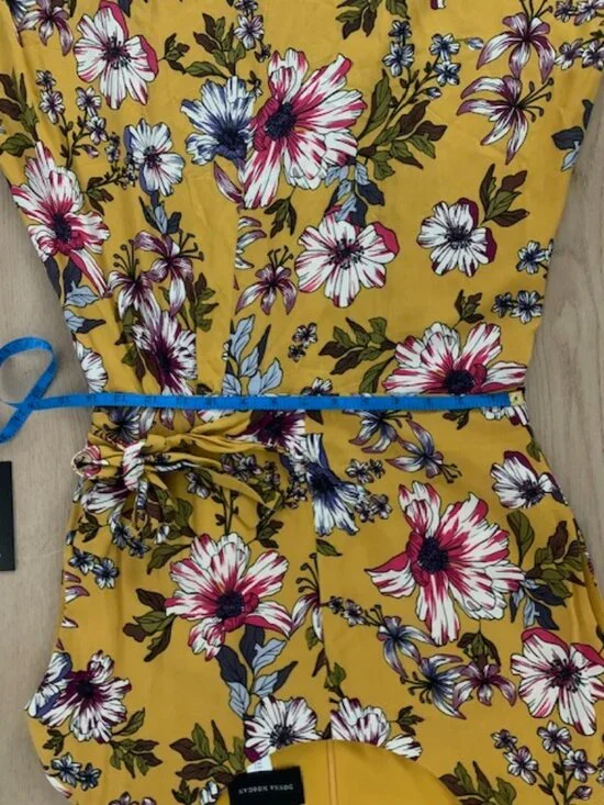 NWT Donna Morgan Yellow Floral Asymmetrical Midi Dress Size 2 - Picture 7 of 13